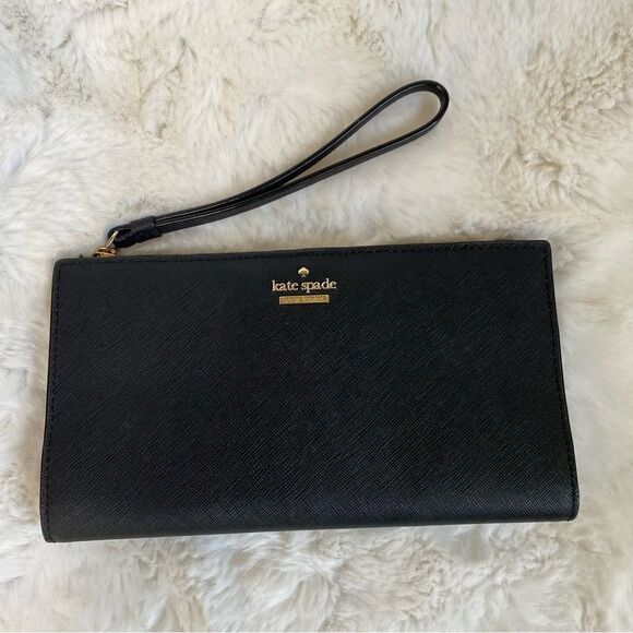 Kate Spade Black Cow Leather Snap Wallet Wristlet - Picture 3 of 8